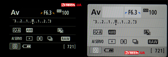 Отображение съемочных параметров на экране камеры Canon EOS 750D