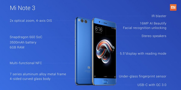 Характеристики Xiaomi Mi Note 3