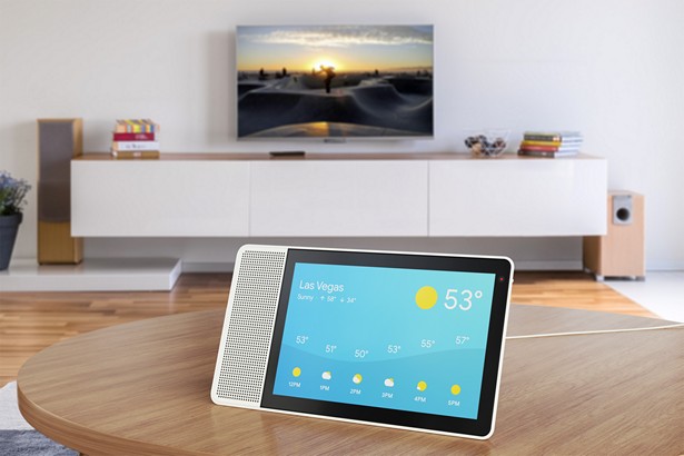 10-inch Lenovo Smart Display showing the weather