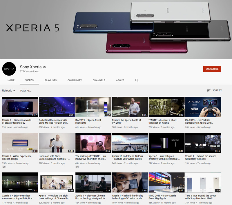 YouTube-канал Sony Xperia 