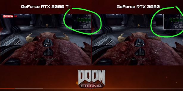 Сравнение NVIDIA GeForce RTX 3080 с у RTX 2080 Ti в игре DOOM Eternal
