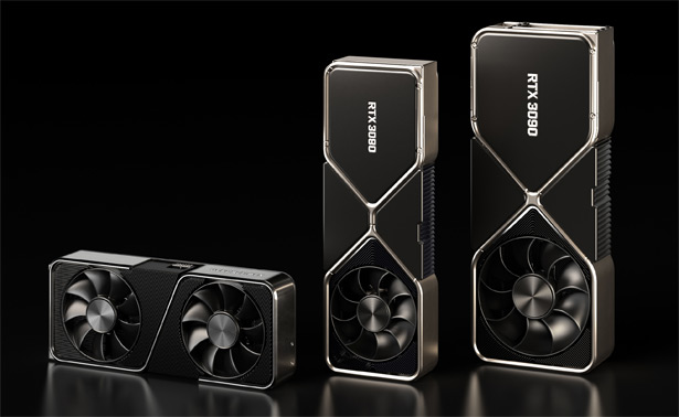 NVIDIA GeForce RTX 3070 (слева), RTX 3080 и RTX 3090