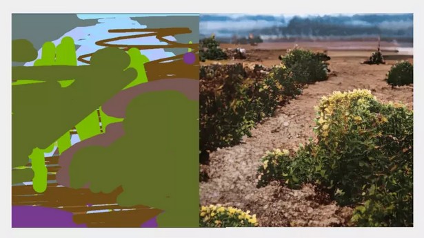 Скетч и пейзаж получившийся в результате тестирования Nvidia Canvas