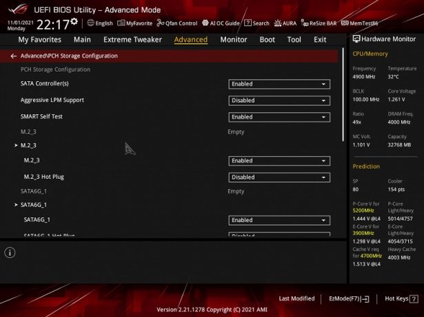 bios advanced mode sata m2