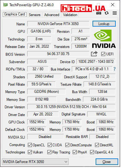ASUS ROG Strix GeForce RTX 3050 OC GPU-Z