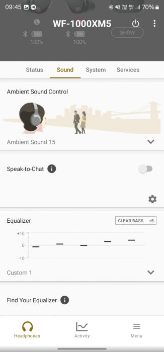 Sony WF-1000XM5 app screen