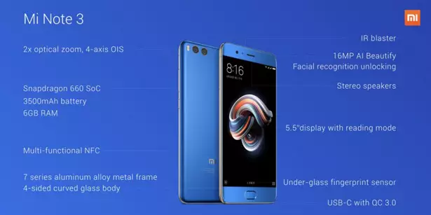 Характеристики Xiaomi Mi Note 3
