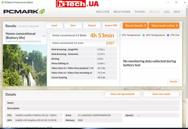 Время автономной работы при нагрузке тестом PCMark 8 Home