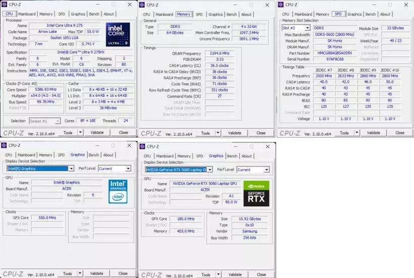 Acer Predator Helios 18 AI (PH18-73) CPU Z Acer Predator Helios 18 AI